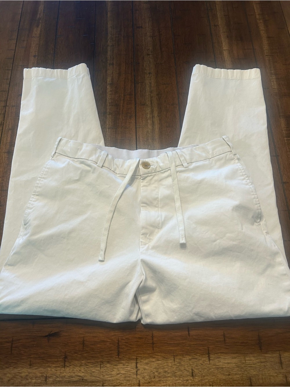 Uniqlo EZY Ankle Pants White Elastic Waist Drawstring Stretch Mens M 30-33